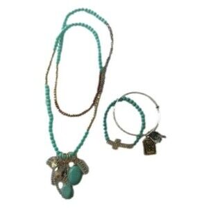 Boutique Women's 3 Piece Turquoise Western Style Necklace Bracelet Set NEW
